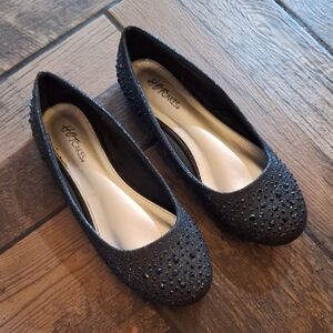 Hot Cakes Black Rhinestone Embellished Flats